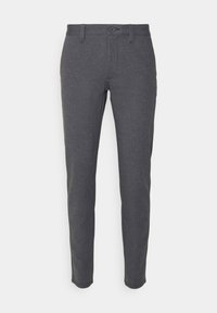 Grijze, slim-fit broek gemaakt van gestructureerde stof. Beschikt over een knoopsluiting, riemlussen en standaardzakken.