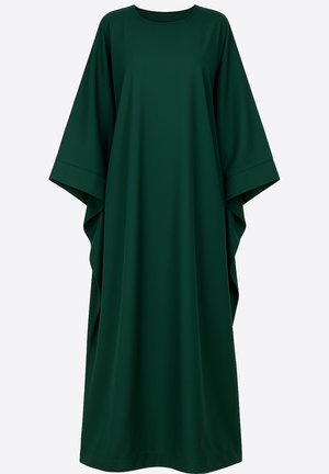 Groen oversized jurk, korte mouwen, ronde halslijn, gemaakt van gladde stof, met een losse en vloeiende silhouet.