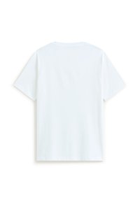 White cotton t-shirt with short sleeves, a standard crew neckline, and a plain back design; smooth texture, no visible patterns or accents.