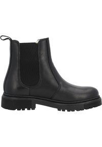 Stivali Chelsea in pelle nera con pannelli laterali elasticizzati, una linguetta e una suola in gomma chunky caratterizzata da scanalature testurizzate.