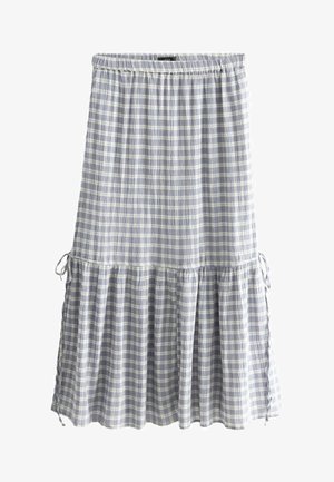 Lyseblå og hvidt ternet nederdel med elastisk talje, bølget kant og snore i siden for justerbar pasform. Blødt, tekstureret stof.