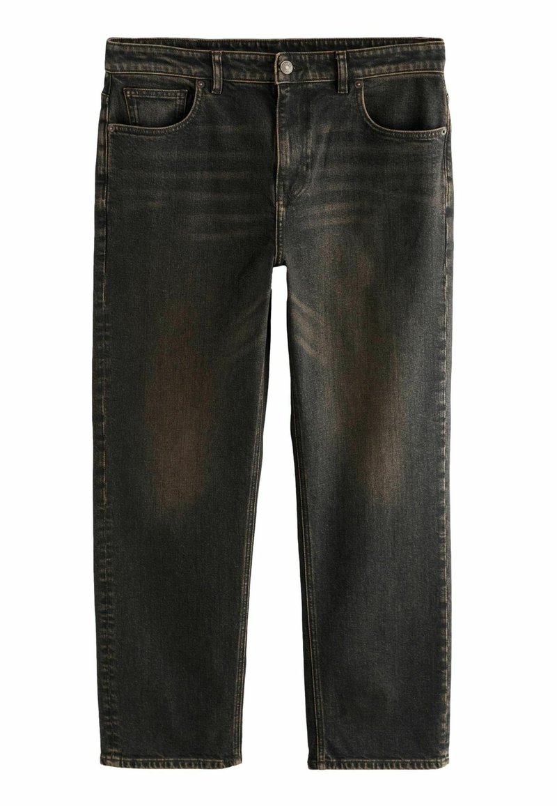 Sorte denim jeans med lige snit, fem lommer og subtil fading på lårene. Søm detaljeret langs sømmene.