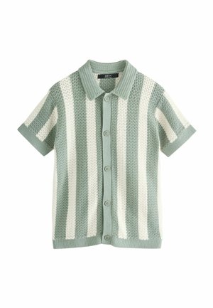 Next REGULAR FIT - VERTICAL STRIPE SHORT SLEEVE BUTTON THROUGH - Krekls - green ecru