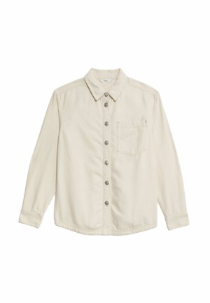 Lichtcrème knoopshirt van katoen. Beschikt over een klassieke kraag, een borstzak en zilveren knopen in het midden. Lange mouwen.