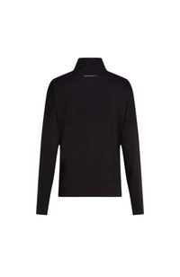 Mustmust ja kõrge kraega must spordipullover, pikkade varrukatega ja vabalt istuv. Tagaküljel on heledates toonides O'Neill'i logo.