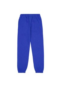 Blauwe katoen joggingbroek met een elastische tailleband, boorden bij de enkels en een gladde textuur. Eenvoudig ontwerp zonder extra patronen of accenten.