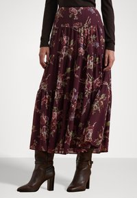 Lauren Ralph Lauren FLORAL CRINKLE GEORGETTE TIERED SKIRT - A-silueta svārki - burgundy multi