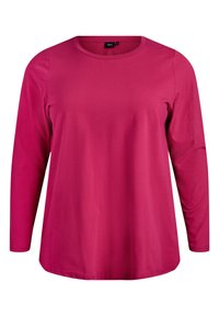 Langærmet T-shirt i vibrant pink bomuld. Har en rund hals og afslappet pasform, med en glat tekstur og ingen synlige mønstre eller accenter.