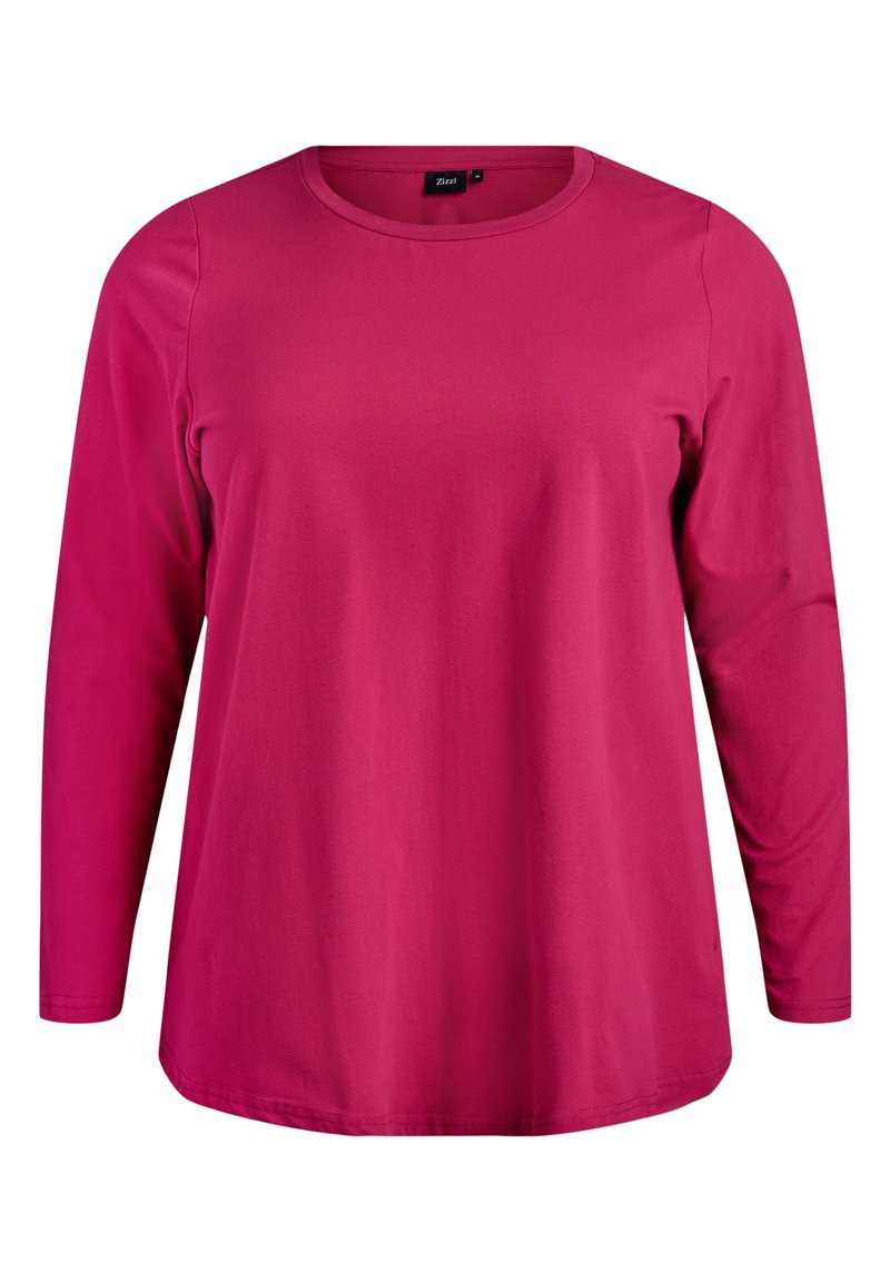 Langærmet T-shirt i vibrant pink bomuld. Har en rund hals og afslappet pasform, med en glat tekstur og ingen synlige mønstre eller accenter.
