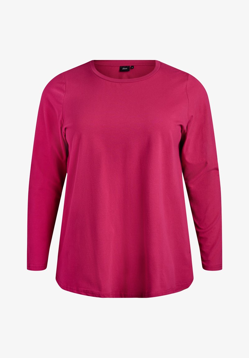 Langærmet T-shirt i vibrant pink bomuld. Har en rund hals og afslappet pasform, med en glat tekstur og ingen synlige mønstre eller accenter.