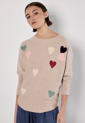 APPLIQUE HEART BATWING - Jumper - beige