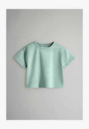 THE SET, REGULAR FIT - INTERLOCK CROPPED SHORT SLEEVE AND WIDE JOGGERS SET - Trainingsbroek - teal blue