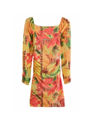 KEW COLLECTION RUCHED SQUARE NECK - Koktailové šaty/večierkové šaty - yellow tropical print