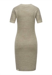 Abito a maglia in taupe chiaro con maniche corte. Presenta un motivo testurizzato e a coste e una silhouette aderente. Etichetta all'orlo.