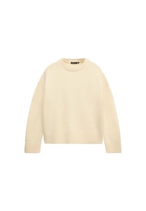 Jersey beige con cuello redondo, mangas largas, puños de canalé y bajo de canalé, confeccionado en tejido de punto suave.