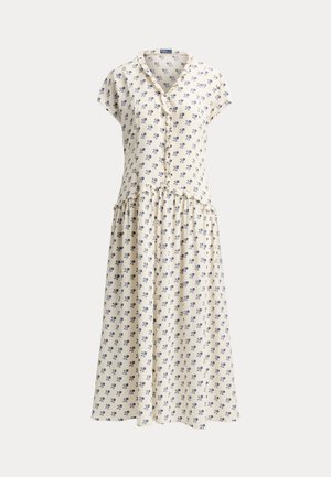 RUFFLE-TRIM FLORAL SILK DRESS - Nappali ruha - ditsy daisy blue-cream