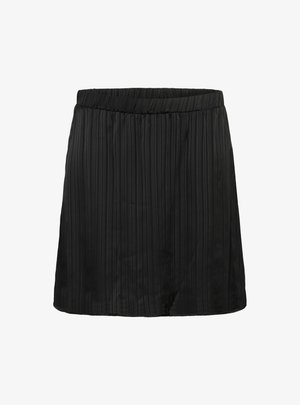 Gonna nera con un design a pieghe testurizzato e una ampia fascia elastica in vita. L'orlo è dritto e termina sopra il ginocchio.