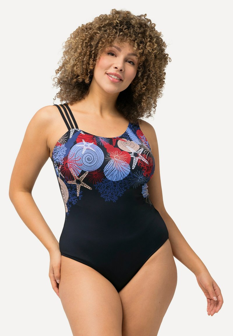 Ulla Popken Badekleid Badekleid Flügelärmel Softschalen Lasercut-Muster