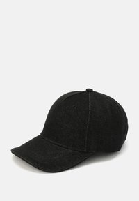 Black denim cap with a curved brim, stitched detailing, and six ventilation holes on the crown. Classic design and versatile material.