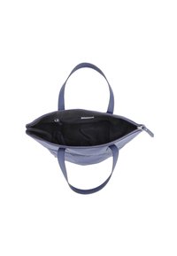 Bolso tote de cuero morado con cremallera superior, dos asas y un interior de tela suave. El bolso tiene un compartimento principal grande.