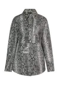 Langsleeve shirt in slangenprint patroon met tinten grijs en zwart, knoopsluitingen aan de voorkant en een klassiek kraagontwerp.