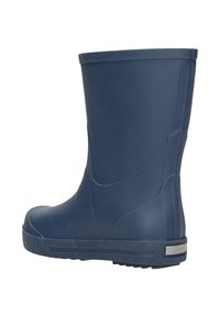 Marineblauwe rubberen regenlaars tot halverwege het scheenbeen met een gestructureerde zool en een reflecterende strip op de achterhiel.