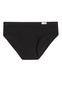 Zwarte katoenen slips met een gladde tailleband, voorzien van een subtiele merklabel aan de voorkant en een naadloos ontwerp voor comfort.