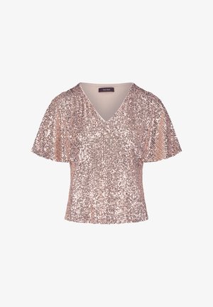 V-hals, kortemouwen top in roségouden pailletten. Heeft een losse pasvorm met een gladde binnenvoering, ontworpen voor een glinsterend effect.