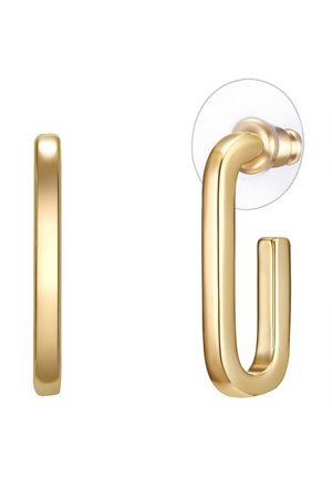 Goldfarbener Metallhaken mit einer glatten, glänzenden Oberfläche; in zeitgemäßem Design mit einer transparenten Saugnapfhalterung zum Anbringen.