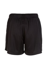 Svarta träningsshorts med resår i midjan, tillverkade av ett slätt tyg, med en enkel design utan synliga mönster eller accenter.