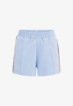 Lichtblauwe sportshorts gemaakt van gladde stof, met een elastische tailleband, zijstrepen en subtiele plooien. Verstevigd met logo.