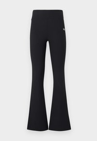 Μαύρο ψηλόμεσο παντελόνι με ριμπ ύφανση, φαρδύ με λάστιχο στη μέση και μικρό λευκό λογότυπο EA7 στο πάνω μέρος του δεξιού μηρού.