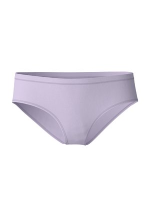 Lila katoen bikini ondergoed met een gladde textuur, middelbrede zijkanten en contrasterende details van de elastische tailleband.