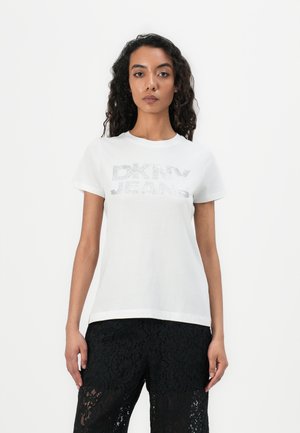 GLITTER RHINESTONE LOGO TEE - T-Shirt print - white/silver coloured