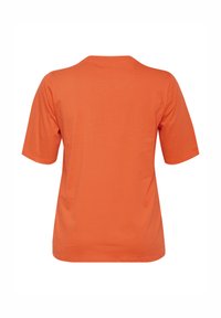 T-shirt à manches courtes en coton orange vif, avec un col rond et une texture lisse. Aucun motif ni détail supplémentaire.