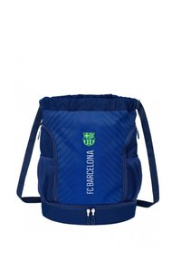 Sac à cordon bleu marine avec le logo FC Barcelone, fabriqué en matière texturée, doté de poches latérales en maille et d'un compartiment inférieur zippé.