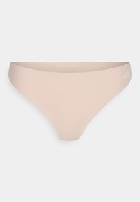 Lichtroze bikini onderstuk van een zachte, rekbare stof met een minimalistisch ontwerp. Bevat een klein wit logo-accent aan de zijkant.