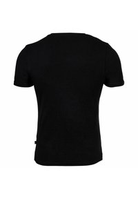 T-shirt nera a maniche corte con collo rotondo, realizzata in tessuto morbido, con un design semplice e orlo dritto.