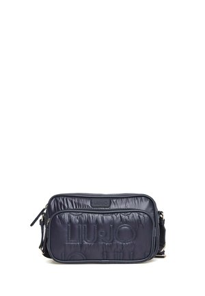 Borsa a tracolla rettangolare blu navy con tasca frontale con cerniera, logo "LIU•JO" in rilievo e tracolla regolabile.