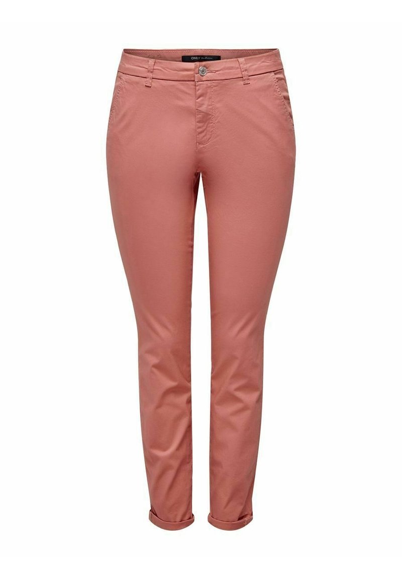 Slim-fit, roze broek van een gladde katoenmix, met vijf zakken, een ritssluiting en een enkele knoopsluiting.