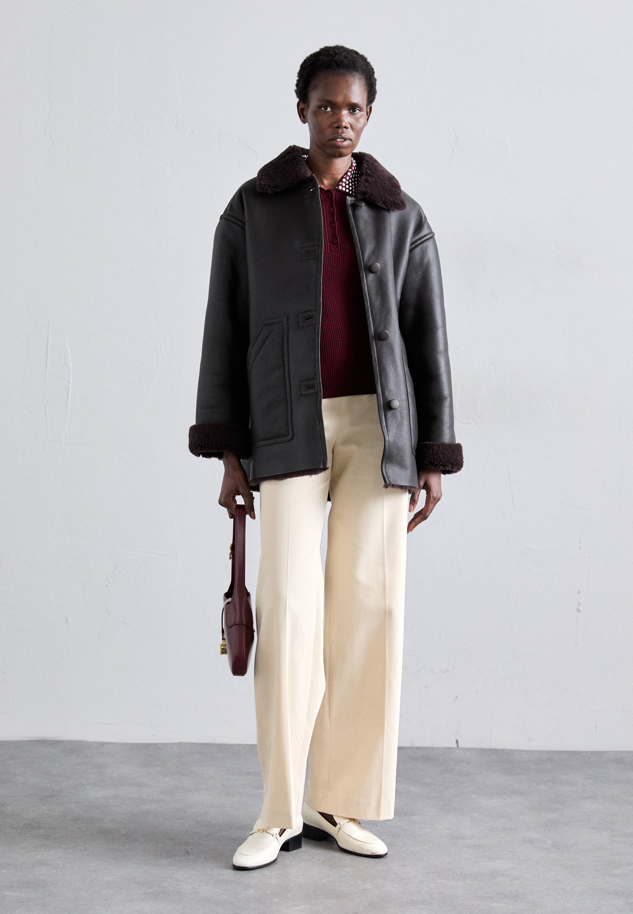 sandro Leather jacket - marron fonce/brown - Zalando
