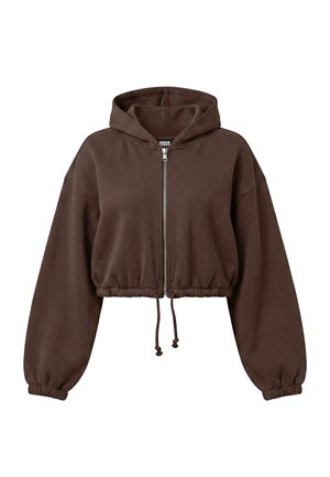 Urban Classics, LADIES FLUFFY CROPPED ZIP HOODIE - Sweat zippé - chocolatebrown