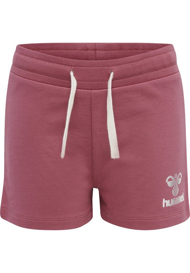 Rosa bomullsshorts med vit dragsko, med en texturerad finish och en tryckt logotyp på nedre vänstra sidan.