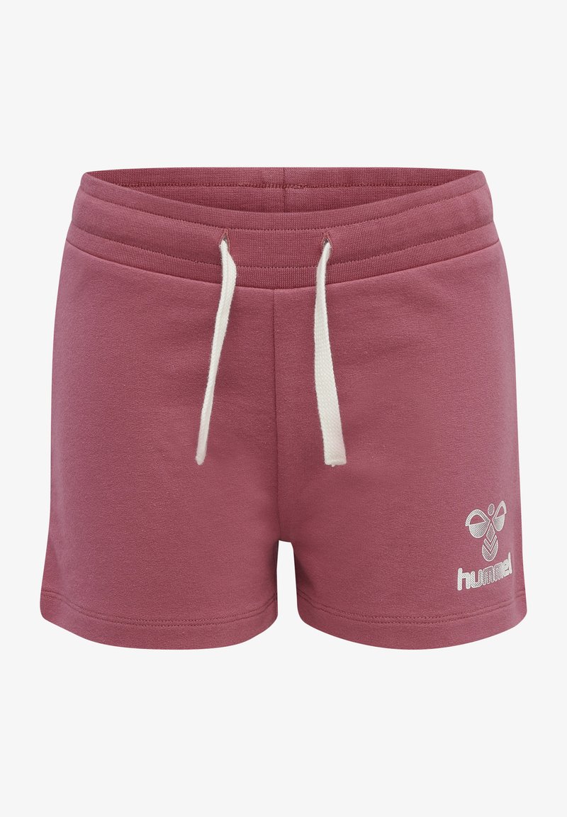 Rosa bomullsshorts med vit dragsko, med en texturerad finish och en tryckt logotyp på nedre vänstra sidan.
