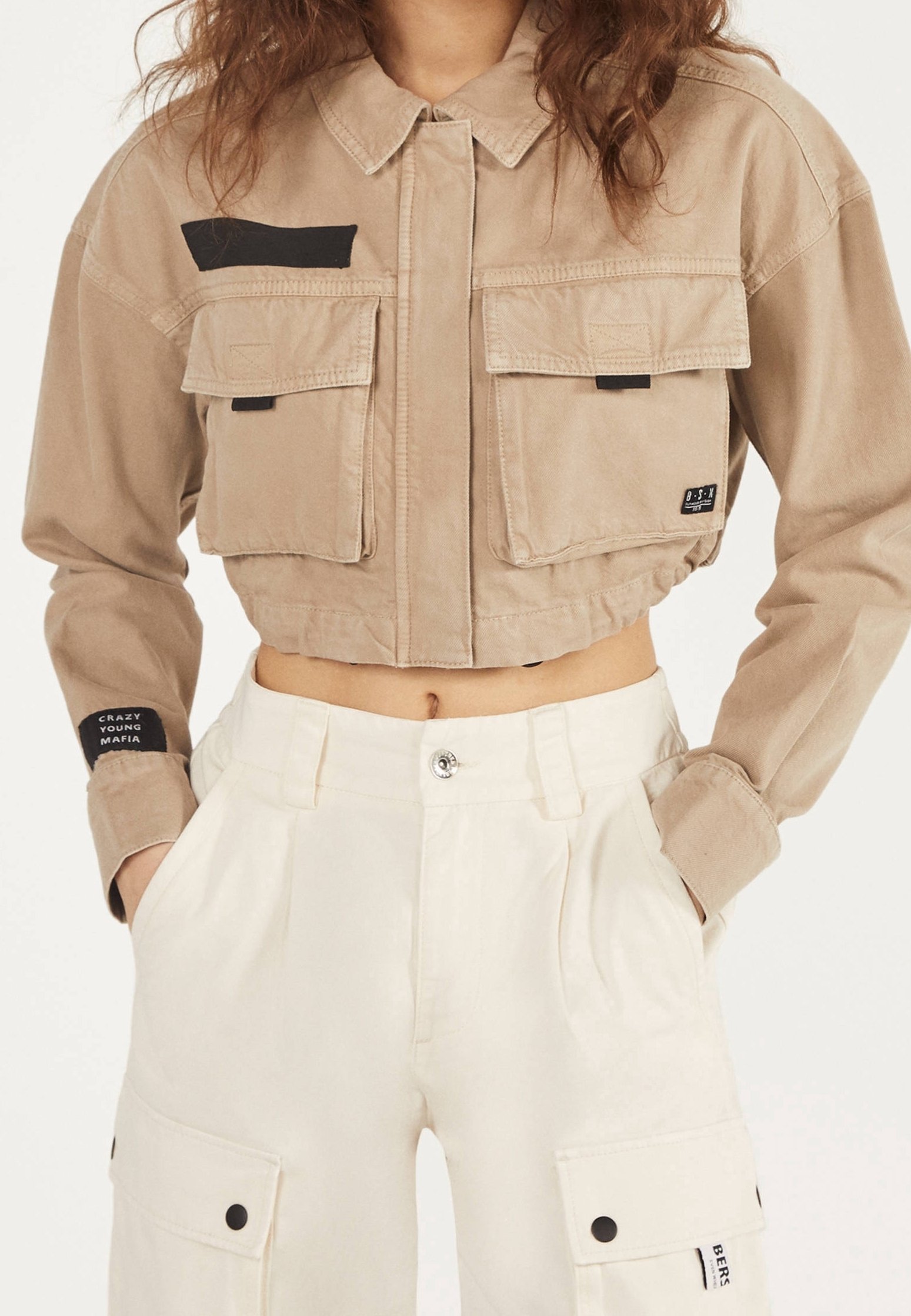 Ropa Camisa Vaquera Mujer Bershka Bershka Chaqueta Vaquera Beige