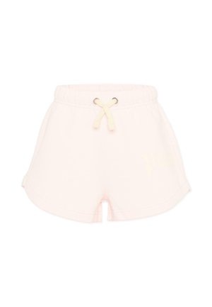 Lichtroze casual shorts met elastische tailleband en aantrekkoordje, voorzien van gebogen zoom en zijzakken.