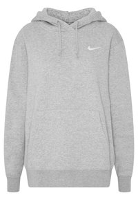 Felpa con cappuccio grigia realizzata in morbido tessuto testurizzato. Presenta una tasca frontale, un cordino e un piccolo logo bianco sul petto.