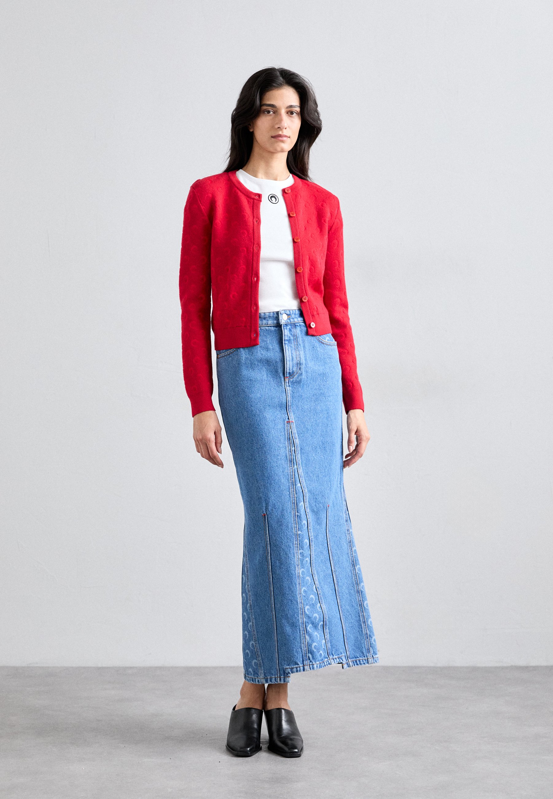 MARINE SERRE MOON LASER LONG SKIRT - Denim skirt - light blue/blue