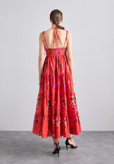 Erdem STRAPLESS LONG TIERED DRESS WITH TIES - Rochie maxi - poppy