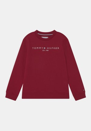 Bordeauxrød sweatshirt med rund halsudskæring, ribkant ved ærmer og bund. Har "TOMMY HILFIGER EST. 1985" logo i hvid tværs over fronten.